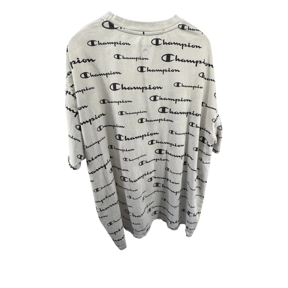 Champion All Over Print Logo Crew‎ Neck T-Shirt 2XL Short Sleeve